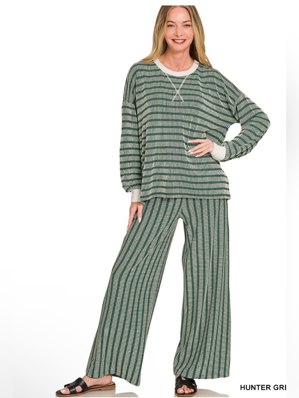 Hunter Green Striped pant Set -